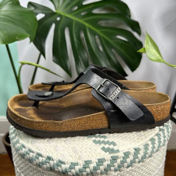 Birkenstock Gizeh Black Patent Birko Flor Thong Sandals Size 37 US 6 Regular Fit - Picture 4 of 10